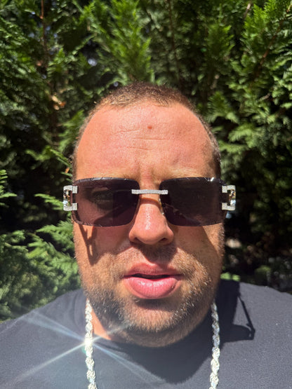 Real 925 Silver Big C VVS MOISSANITE Dark Black Sunglasses - Iced Buffs Glasses EVERYDAY ESSENTIALS HarlemBling