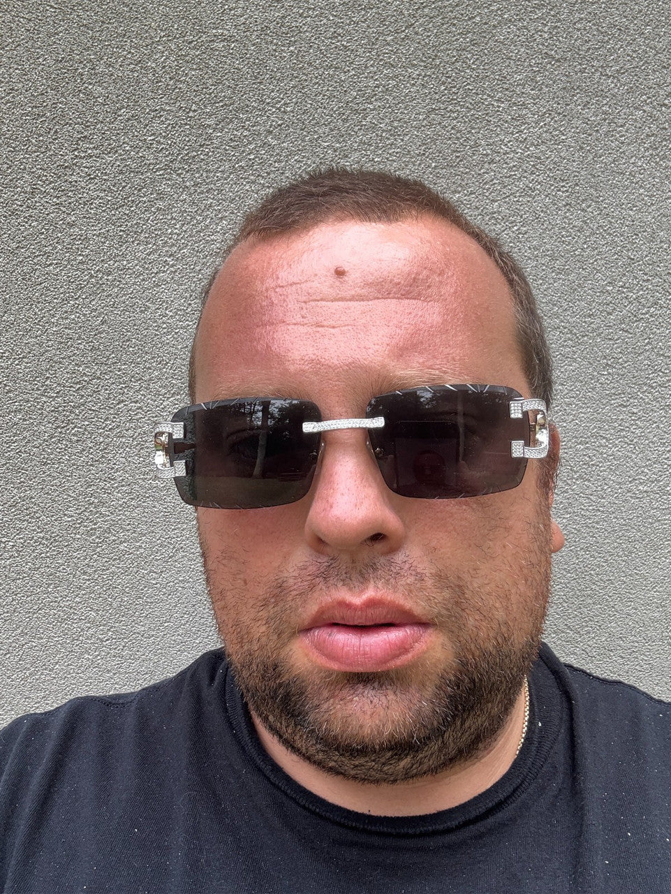 Real 925 Silver Big C VVS MOISSANITE Dark Black Sunglasses - Iced Buffs Glasses EVERYDAY ESSENTIALS HarlemBling