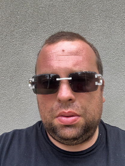 Real 925 Silver Big C VVS MOISSANITE Dark Black Sunglasses - Iced Buffs Glasses EVERYDAY ESSENTIALS HarlemBling