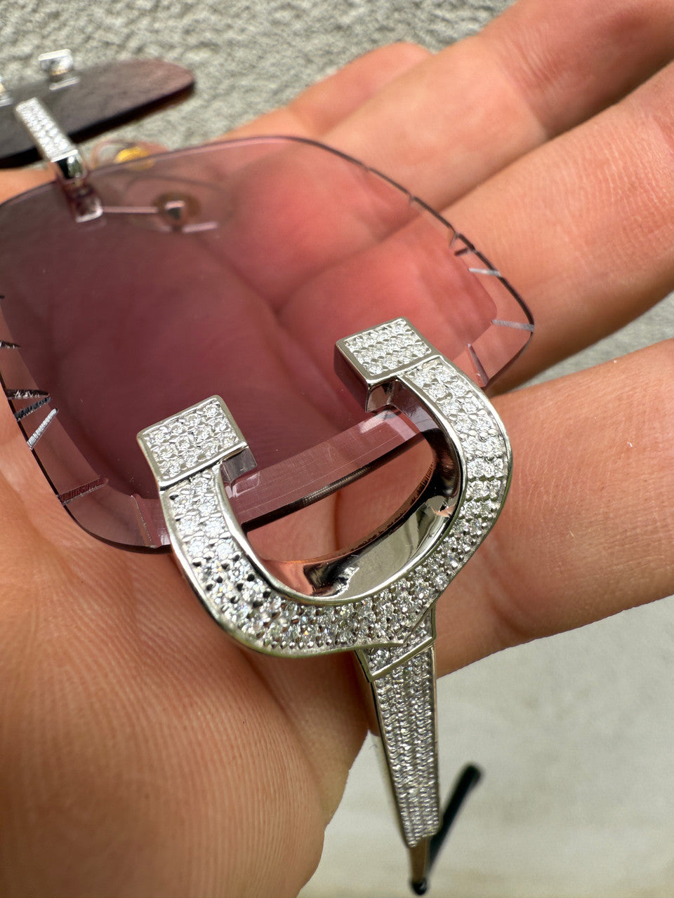 Real 925 Silver Big C VVS MOISSANITE Pink Purple Sunglasses - Iced Buffs Glasses EVERYDAY ESSENTIALS HarlemBling