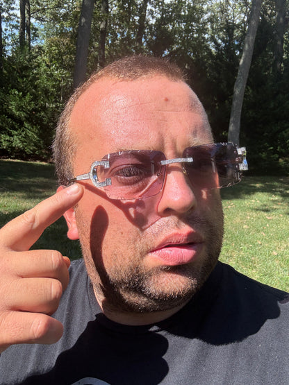 Real 925 Silver Big C VVS MOISSANITE Pink Purple Sunglasses - Iced Buffs Glasses EVERYDAY ESSENTIALS HarlemBling