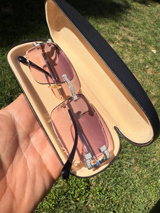 Real 925 Silver Big C VVS MOISSANITE Pink Purple Sunglasses - Iced Buffs Glasses EVERYDAY ESSENTIALS HarlemBling