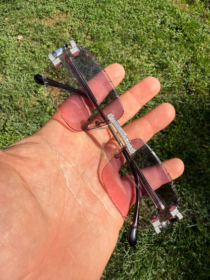 Real 925 Silver Big C VVS MOISSANITE Pink Purple Sunglasses - Iced Buffs Glasses EVERYDAY ESSENTIALS HarlemBling