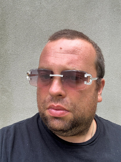 Real 925 Silver Big C VVS MOISSANITE Pink Purple Sunglasses - Iced Buffs Glasses EVERYDAY ESSENTIALS HarlemBling