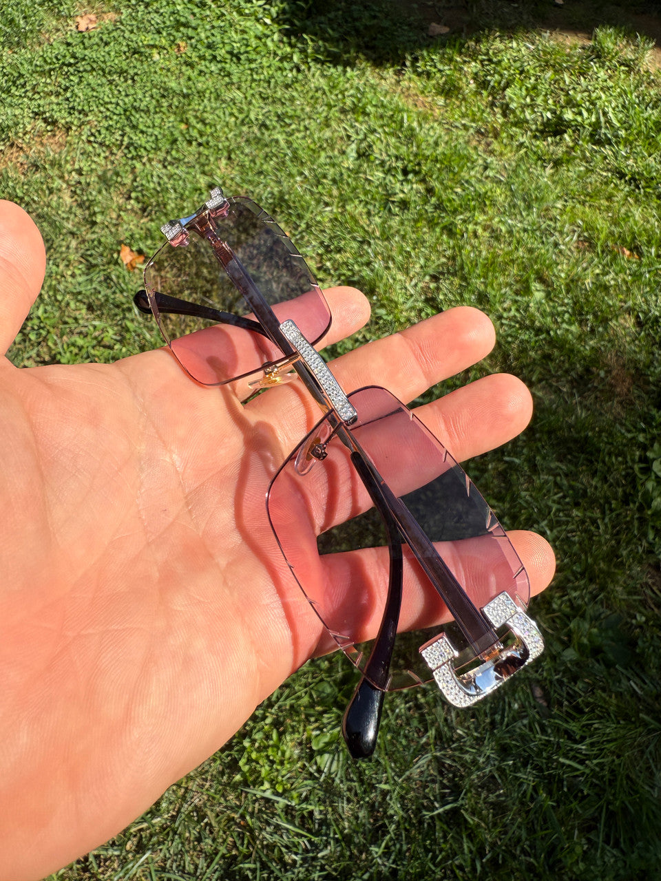 Real 925 Silver Big C VVS MOISSANITE Pink Purple Sunglasses - Iced Buffs Glasses EVERYDAY ESSENTIALS HarlemBling