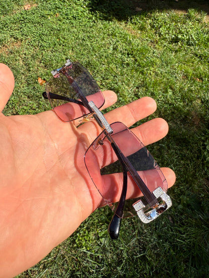 Real 925 Silver Big C VVS MOISSANITE Pink Purple Sunglasses - Iced Buffs Glasses EVERYDAY ESSENTIALS HarlemBling