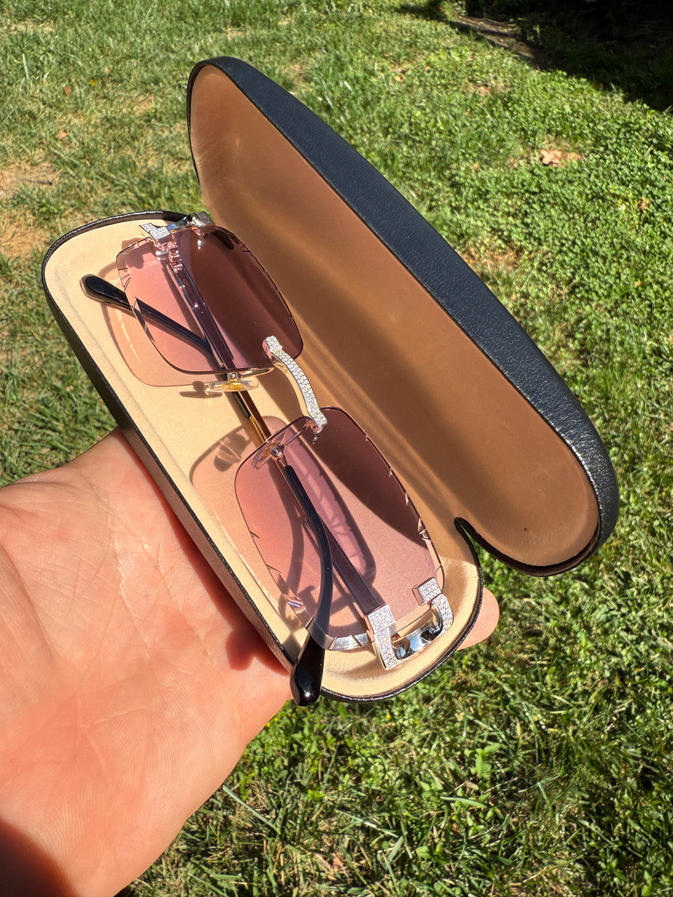 Real 925 Silver Big C VVS MOISSANITE Pink Purple Sunglasses - Iced Buffs Glasses EVERYDAY ESSENTIALS HarlemBling