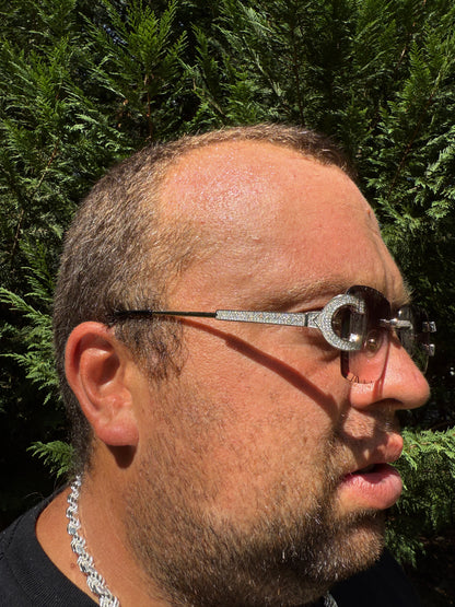 Real 925 Silver Big C VVS MOISSANITE Pink Purple Sunglasses - Iced Buffs Glasses EVERYDAY ESSENTIALS HarlemBling