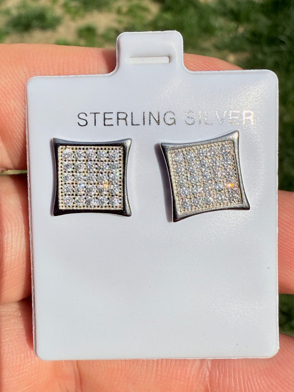 Real 925 Sterling Silver Kite Earrings Iced CZ Screwbacks 11mm - WHOLESALE DEAL CLOSEOUT DEALS HarlemBling
