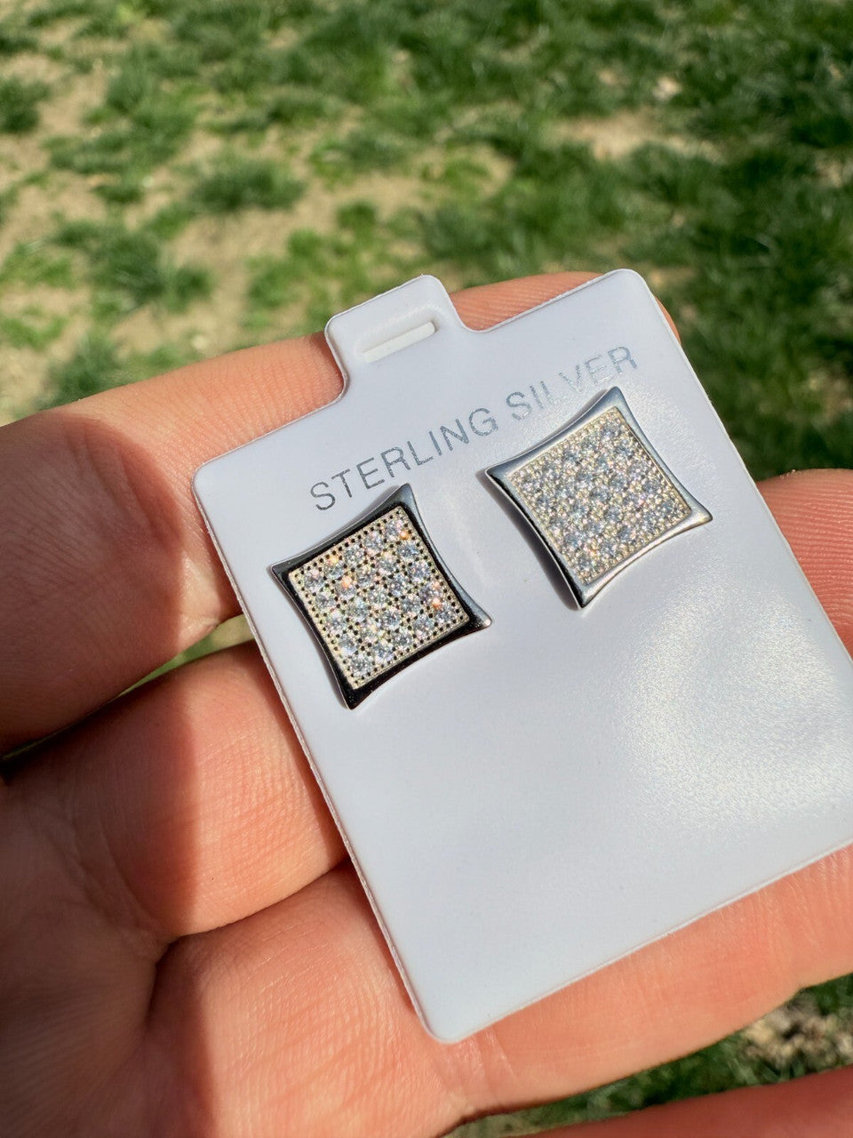 Real 925 Sterling Silver Kite Earrings Iced CZ Screwbacks 11mm - WHOLESALE DEAL CLOSEOUT DEALS HarlemBling