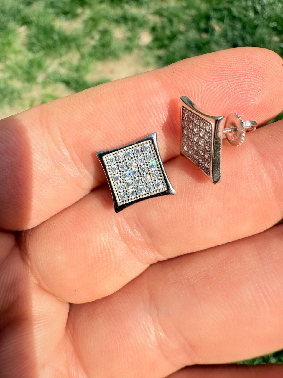 Real 925 Sterling Silver Kite Earrings Iced CZ Screwbacks 11mm - WHOLESALE DEAL CLOSEOUT DEALS HarlemBling