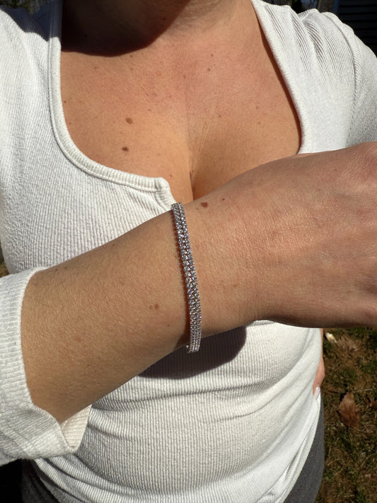Real 925 Sterling Silver Micro Two Row 4.5mm Tennis Bracelet CZ 6-8" Iced Imported from eBay HarlemBling
