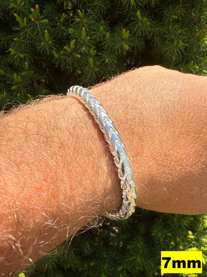 Real 925 Sterling Silver Round Franco Bracelet 5-7mm Handmade W. Box Clasp ITALY Imported from eBay HarlemBling
