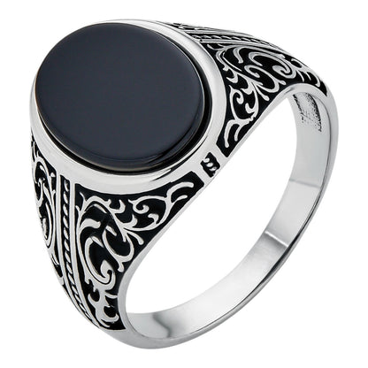 Real Black Onyx Stone Mens Solid 925 Sterling Silver Ring - Oxidized Vintage Imported from eBay HarlemBling