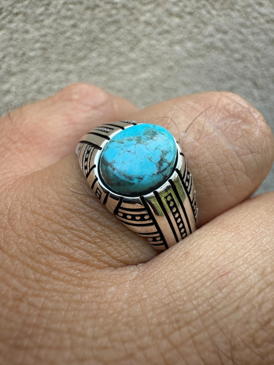 Navajo Tribe Ring - 925 Silver Oxidized - Genuine Blue Turquoise