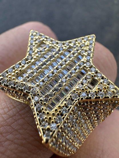 Real Iced Baguette 3D Star Ring Hip Hop Ice Out 14k Gold Plated 925 Silver 6-13 Imported from eBay HarlemBling