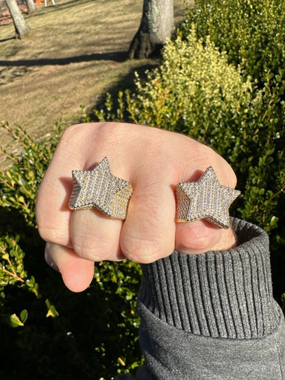 Real Iced Baguette 3D Star Ring Hip Hop Ice Out 14k Gold Plated 925 Silver 6-13 Imported from eBay HarlemBling