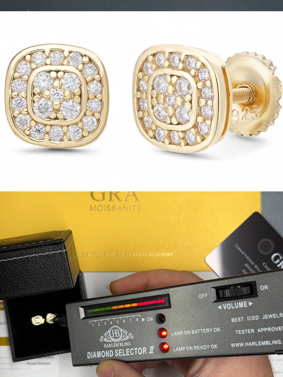 Real Iced Cheap Moissanite Earrings Men Ladies 7mm 14k Gold Over 925 Silver Imported from eBay HarlemBling