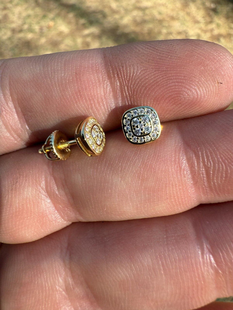 Real Iced Cheap Moissanite Earrings Men Ladies 7mm 14k Gold Over 925 Silver Imported from eBay HarlemBling