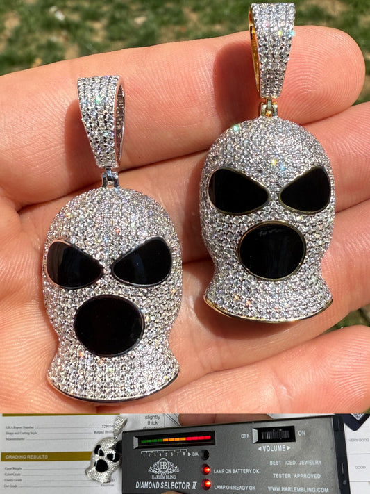 Real Moissanite Gangster Goon Ski Mask Iced Pendant Necklace 925 Silver / Gold Imported from eBay HarlemBling