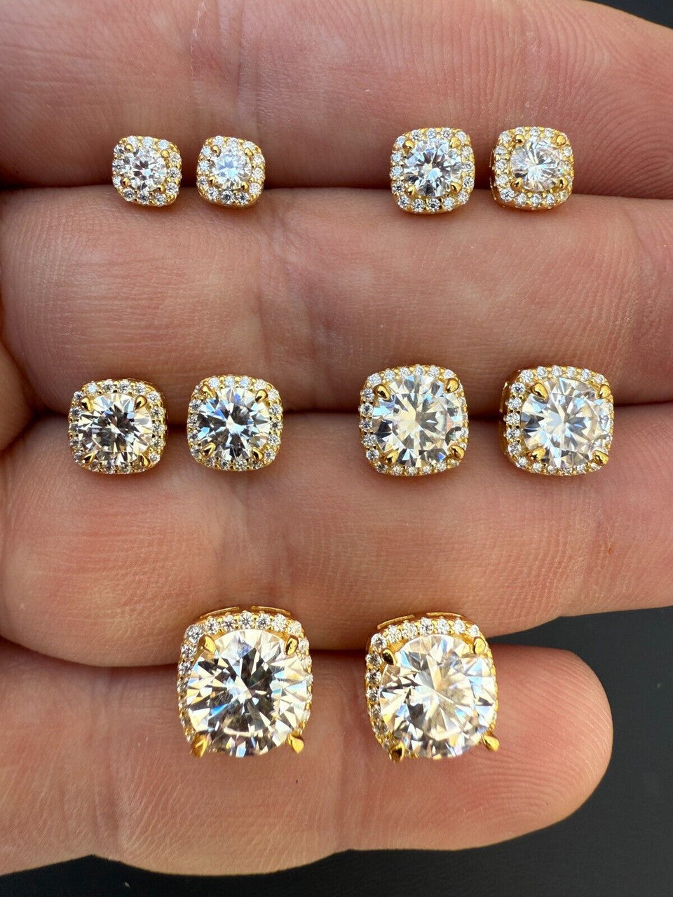 Real Moissanite Square Halo Stud Earrings 14k Gold 925 Silver HipHop Mens Ladies Imported from eBay HarlemBling
