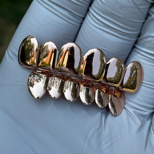 Real SOLID 14k Rose Gold 925 Sterling Silver Custom GRILLZ Teeth Top Bottom Imported from eBay HarlemBling