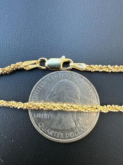 Real Solid 14k Gold Vermeil 925 Silver 3mm Sparkle Rope Bracelet 6-8.5" Long BRACELETS HarlemBling