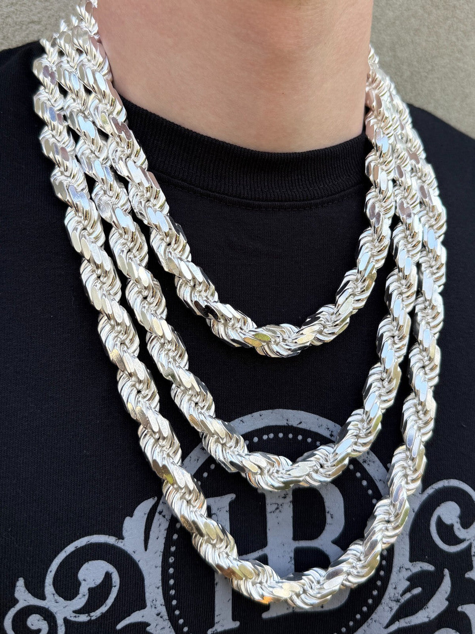 Real Solid 925 Silver 12.5mm Thick Men's Handmade Rope Chain Big Necklace ITALY Imported from eBay HarlemBling