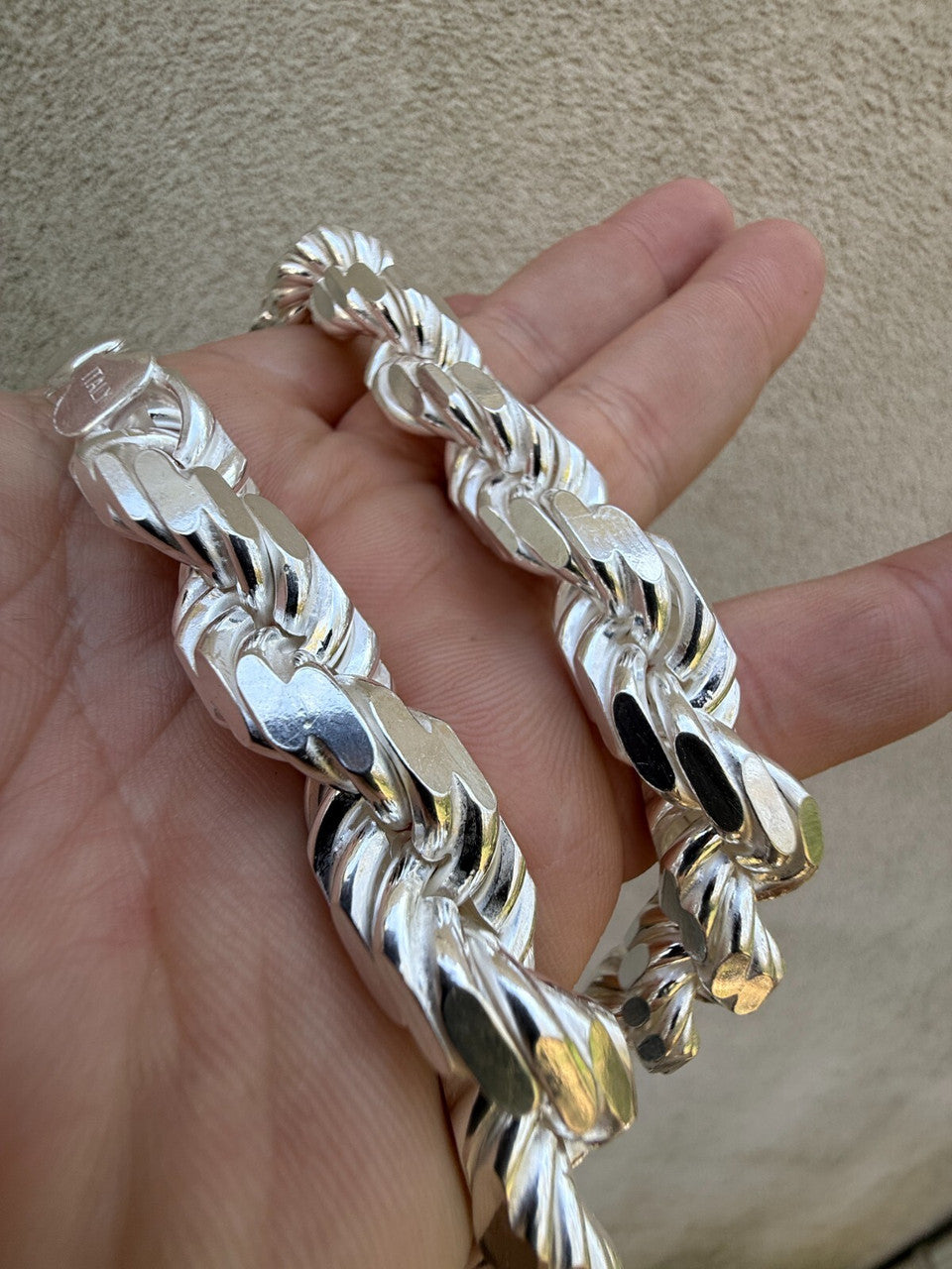 Real Solid 925 Silver 12.5mm Thick Men's Handmade Rope Chain Big Necklace ITALY Imported from eBay HarlemBling