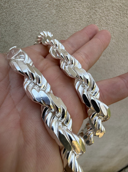 Real Solid 925 Silver 12.5mm Thick Men's Handmade Rope Chain Big Necklace ITALY Imported from eBay HarlemBling