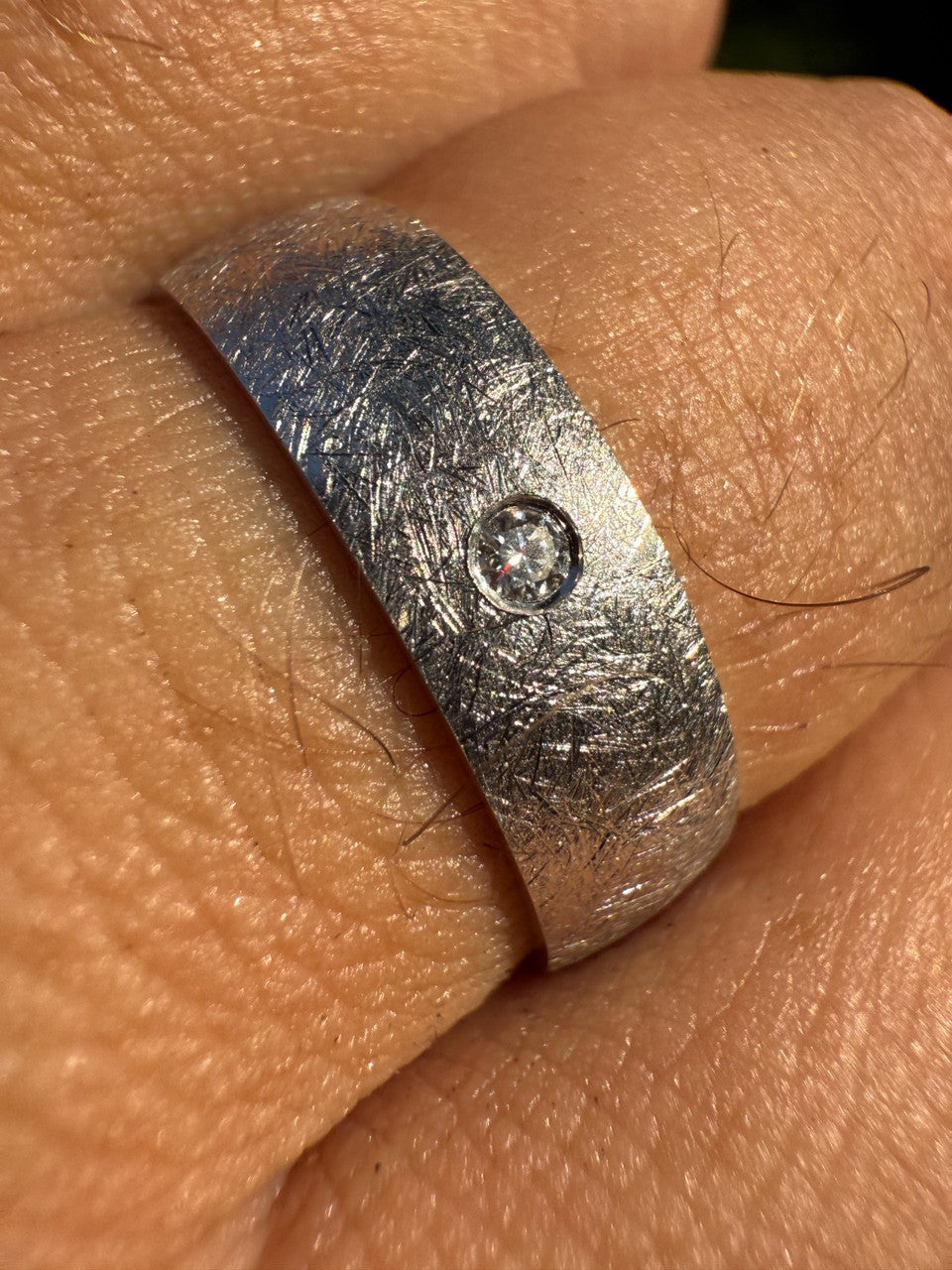 Scraped 925 Silver Men's Ladies 6mm Wedding Band Ring W. Solitaire Moissanite Imported from eBay HarlemBling