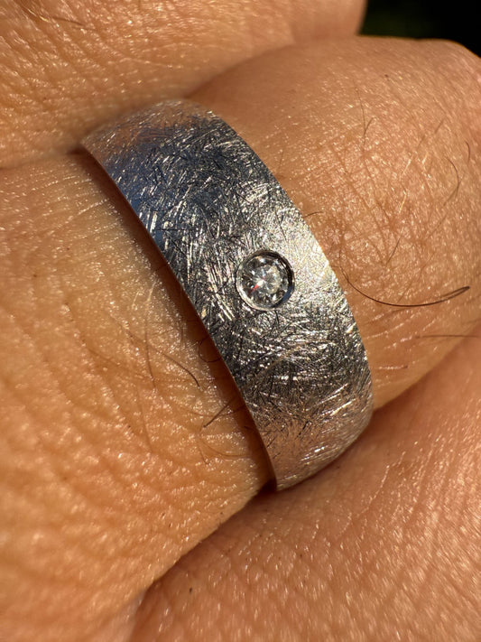 Scraped 925 Silver Men's Ladies 6mm Wedding Band Ring W. Solitaire Moissanite Imported from eBay HarlemBling