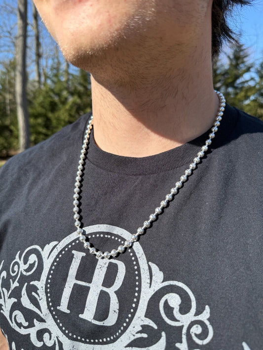 Solid 925 Sterling Silver 6mm Ball Bead Chain Moon Cut Dog Tag Mens Necklace Imported from eBay HarlemBling