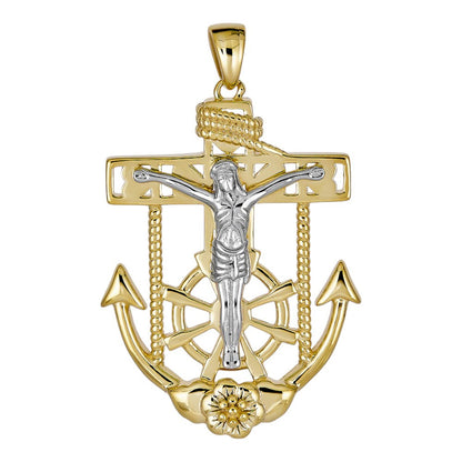 Jesus Crucifix & Anchor Pendant - 14k Gold Vermeil & 925 Silver Accents - Small 1.25"