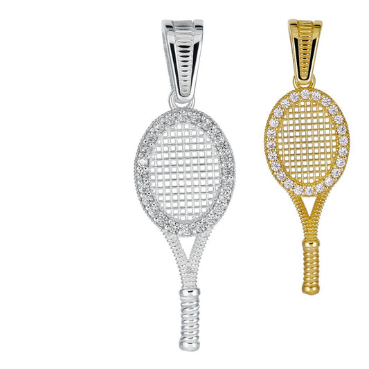 Real 925 Silver / 14k Gold Plated Tennis Racket Pendant Necklace Mens Ladies Ice