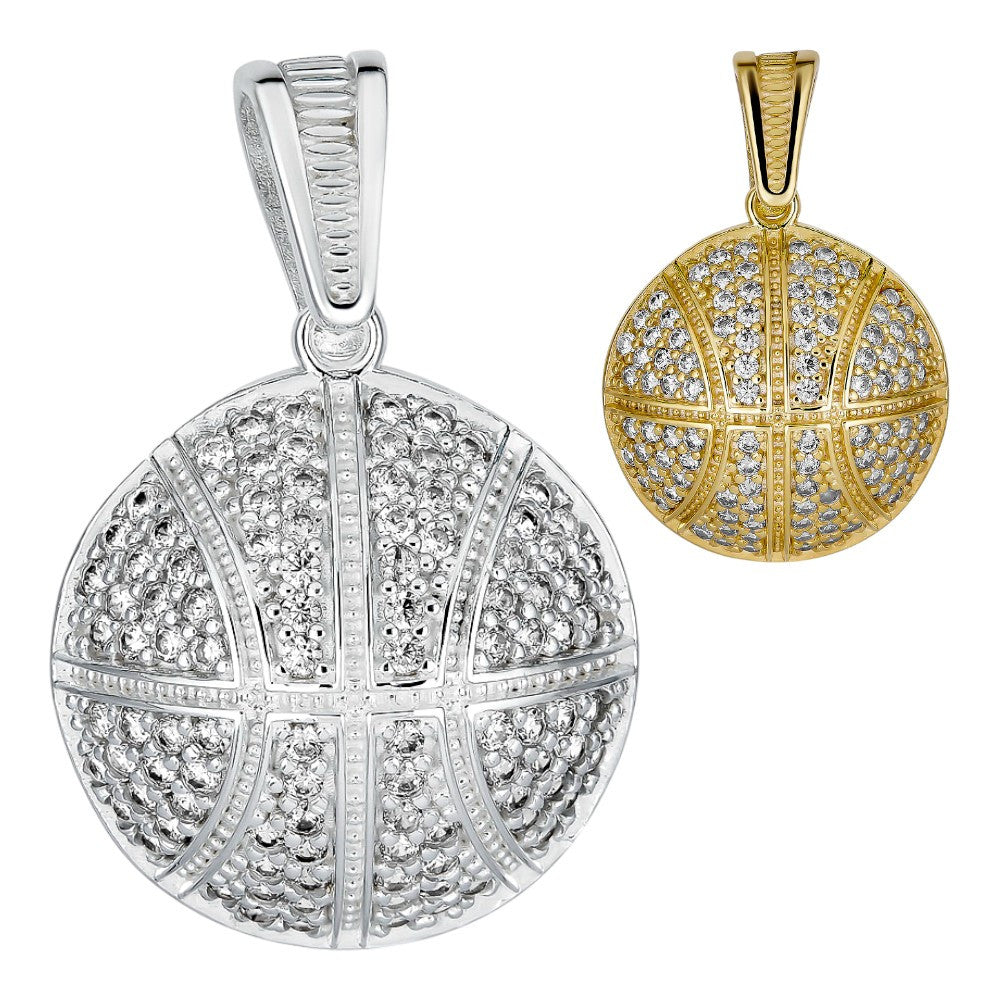 Real 925 Silver / 14k Gold Plated Basketball Pendant Necklace Mens Ladies Iced