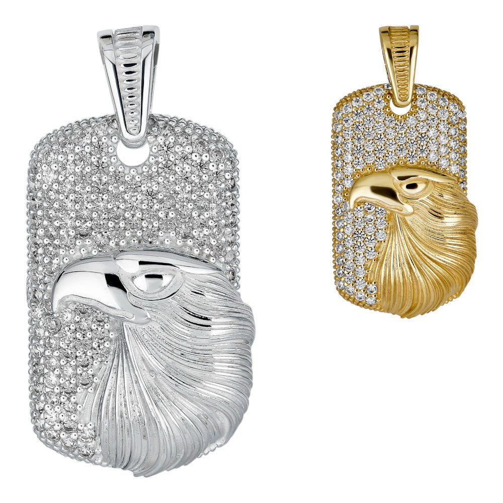 Real 925 Silver / 14k Gold Plated American Bald Eagle Bird Pendant Necklace Iced