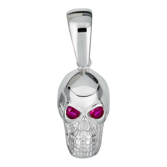 Real Solid 925 Silver Skull W. Red Eyes Pendant Men Or Ladies Emo Goth Necklace