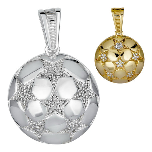 Real 925 Silver / 14k Gold Plated Soccer Ball Futbol Star Pendant Necklace Iced