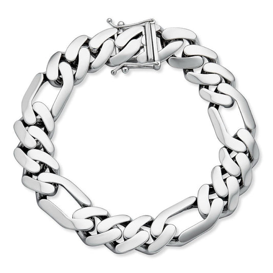 Hollow Figaro Link Monaco Bracelet - Rhodium Finish 925 Sterling Silver - 7"-9" - 9mm-15mm