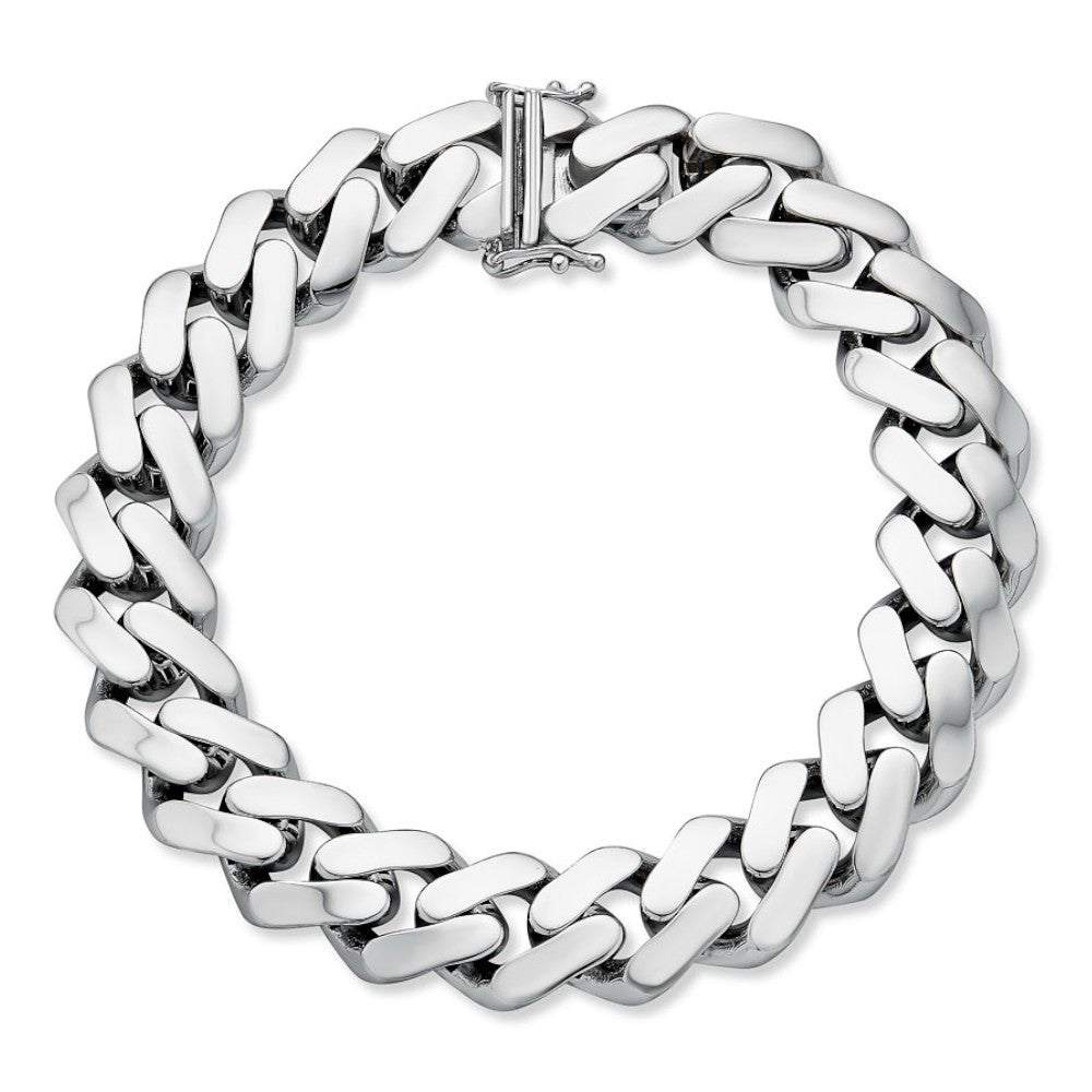 Monaco Cuban Bracelet HOLLOW - Rhodium Finish 925 Sterling Silver - 7"-9" - 9mm-15mm