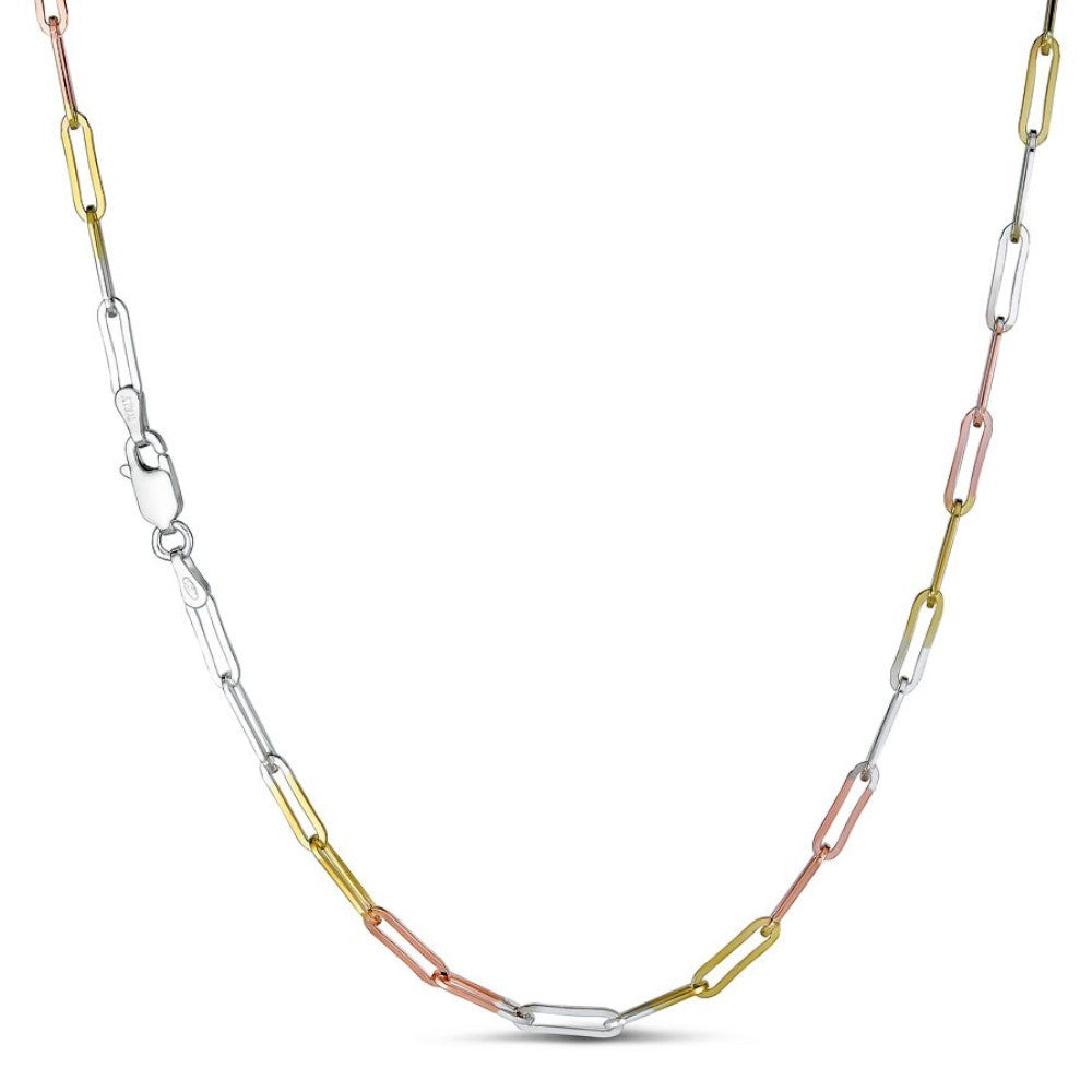 Paperclip Chain Necklace - Tricolor 14k Rose & Yellow Gold Vermeil 925 Sterling Silver - 14"-24" - 3mm