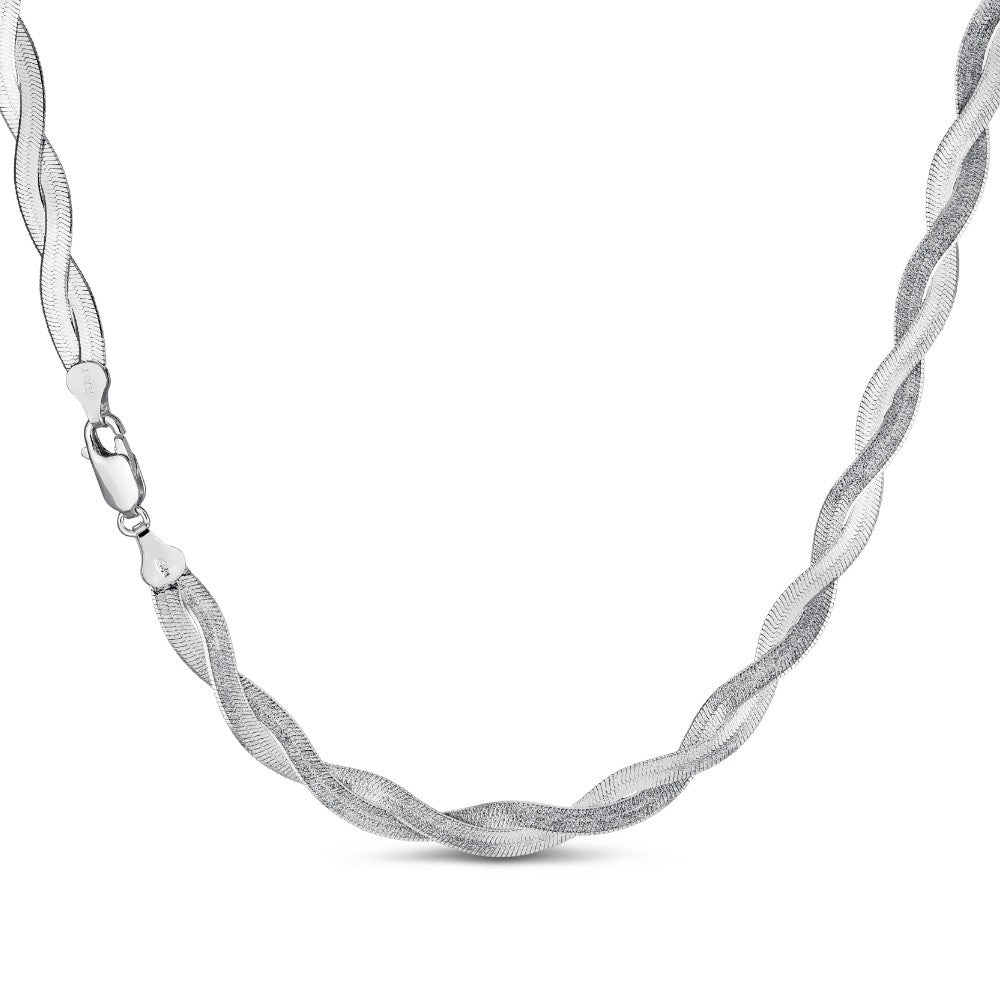 7mm Thick Solid 925 Silver Twisted Braided Herringbone Chain Necklace 16" - 20"