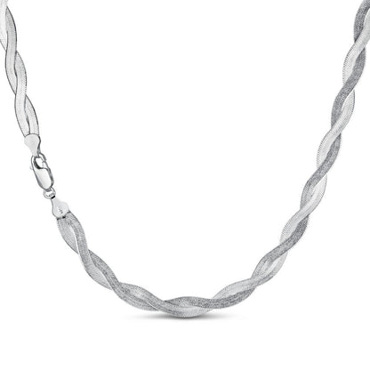7mm Thick Solid 925 Silver Twisted Braided Herringbone Chain Necklace 16" - 20"