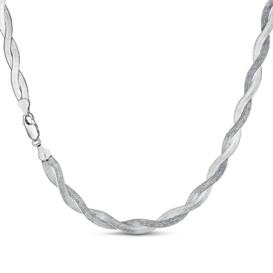 7mm Thick Solid 925 Silver Twisted Braided Herringbone Chain Necklace 16" - 20"
