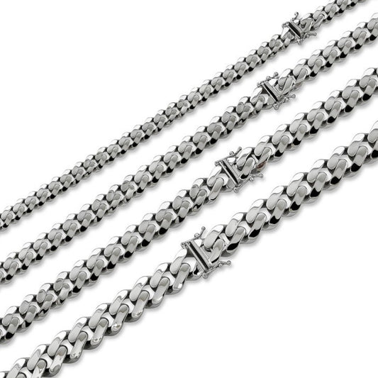 Monaco Cuban Chain Necklace HOLLOW - Rhodium Finish 925 Sterling Silver - 16"-28" - 9mm-15mm