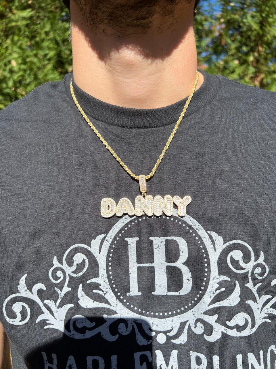 Custom Baguette Bubble Letter Pendant Or Number CZ Or Moissanite Graffiti Name 925 Silver