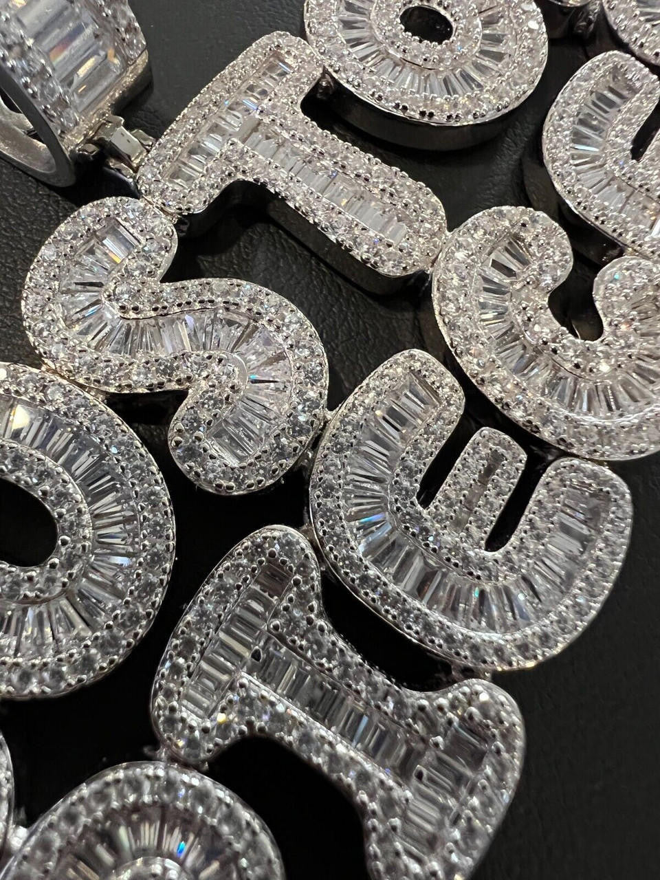 Custom Baguette Bubble Letter Pendant Or Number CZ Or Moissanite Graffiti Name 925 Silver