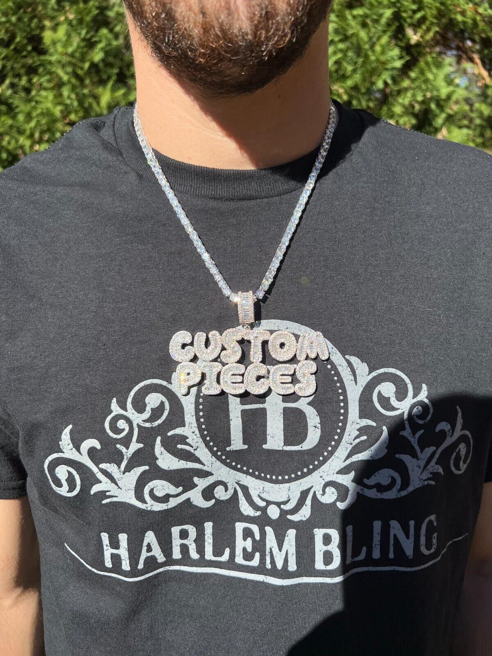 Custom Baguette Bubble Letter Pendant Or Number CZ Or Moissanite Graffiti Name 925 Silver