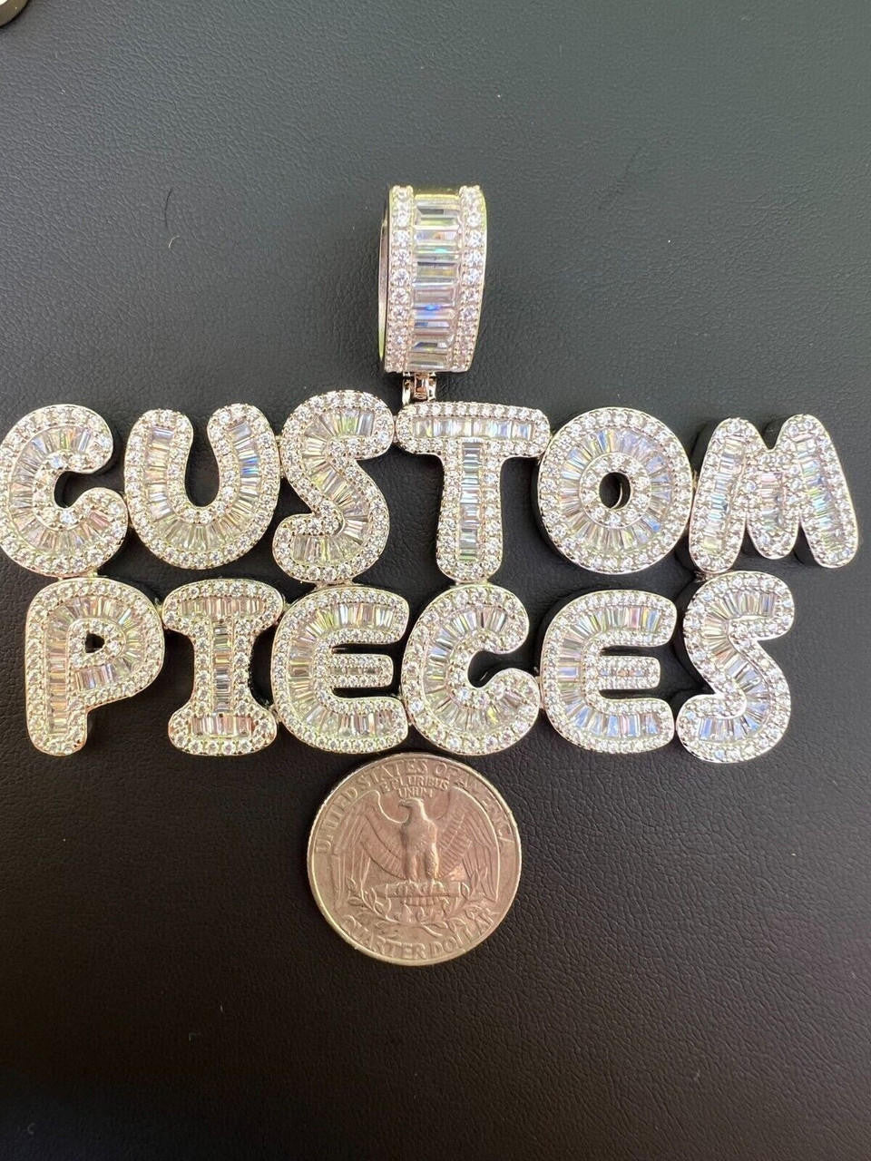 Custom Baguette Bubble Letter Pendant Or Number CZ Or Moissanite Graffiti Name 925 Silver